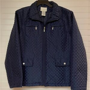 Navy Blue Quilted Jacket White Stag Women's Sz XL 16-18 Full Zip Coat 4 Pockets